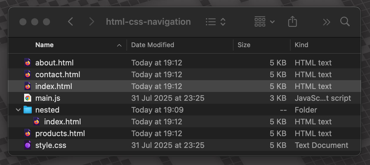პროექტის ფაილების სტრუქტურა, ნაჩვენები გრაფიკული ფაილების მენეჯერში